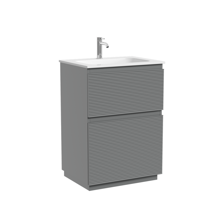 Тумба с раковиной Sancos Folk Floor напольная, 60x45x87, c двумя ящиками оснащенными доводчиками, Ergraut soft