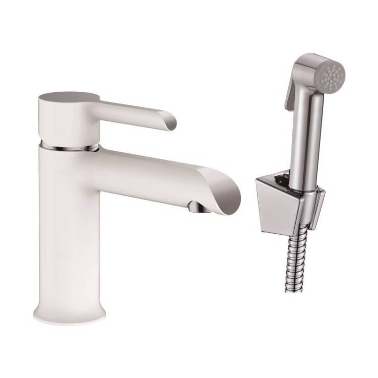 Смеситель для раковины Haiba HB12805-8 с гигиенической лейкой, белый/хром