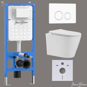 Унитаз с инсталляцией Iberica Blanca Burgos Alto IB001.BRA.231.811 безободковый, с крышкой-сиденьем микролифт, с белой матовой кнопкой