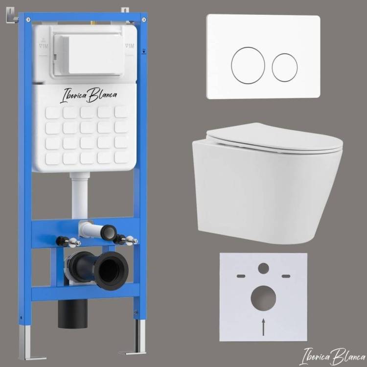 Комплект Iberica Blanca Burgos Alto IB001.BRA.231.811 унитаз безободковый, белый, сиденье микролифт, клавиша смыва белый матовый