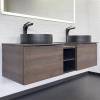 Тумба с раковиной Comforty Портленд-150 00-00013790CF дуб шоколадно-коричневый со столешницей Калакатта Блэк c раковинами Comforty 9110MB