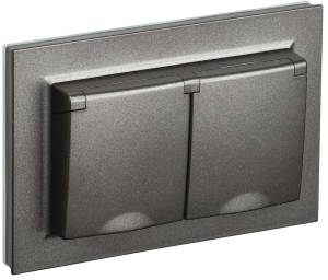 Розетка 2-местная с заземлением, шторками и крышкой IEK Brite BR-R26-16-44-K45-F темная бронза