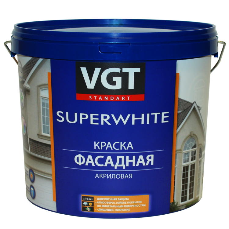 VGT SUPERWHITE ВД-АК-1180 КРАСКА ФАСАДНАЯ акриловая, под колеровку, матовая, база А (13кг)