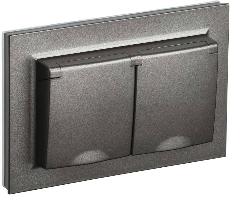 Розетка 2-местная с заземлением, шторками и крышкой IEK Brite BR-R26-16-44-K45-F темная бронза