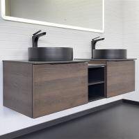 Тумба с раковиной Comforty Портленд-150 00-00013790CF дуб шоколадно-коричневый со столешницей Калакатта Блэк c раковинами Comforty 9110MB
