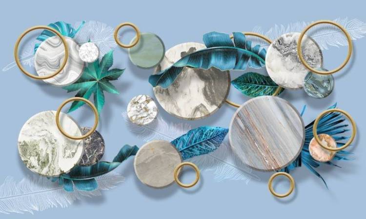 3D Фотообои Artegrafico «Тропические листья с мраморными кругами» JG-008 канвас