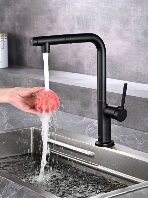 Смеситель для кухни AQUAme Cucina AQM9903MB с выдвижным изливом и подключением к фильтру питьевой воды, черный матовый