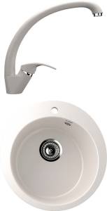 Комплект Мойка кухонная Ulgran U-405-331 белая + Смеситель для кухни Ulgran U-007-331 белый