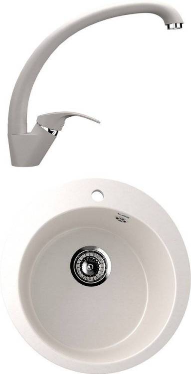 Комплект Мойка кухонная Ulgran U-405-331 белая + Смеситель для кухни Ulgran U-007-331 белый