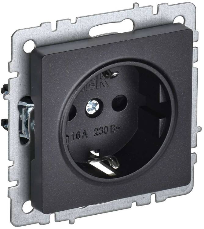 Розетка 1-местная с заземлением и шторками IEK Brite BR-R14-16-K02 черный