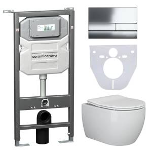 Комплект Унитаз подвесной Ceramica Nova Play CN3001 + Система инсталляции Envision CN1002CH с кнопкой смыва хром и шумоизоляционной панелью CN1000