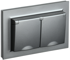 Розетка 2-местная с заземлением, шторками и крышкой IEK Brite BR-R26-16-44-K46-F сталь