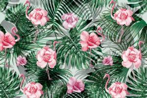 3D Фотообои Artegrafico «Розовый фламинго с монстерами» TR-004 песок