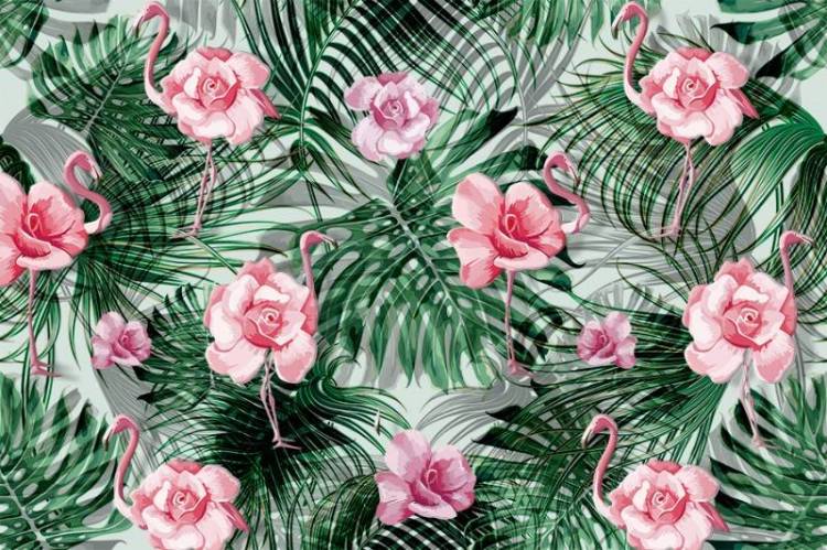 3D Фотообои Artegrafico «Розовый фламинго с монстерами» TR-004 песок