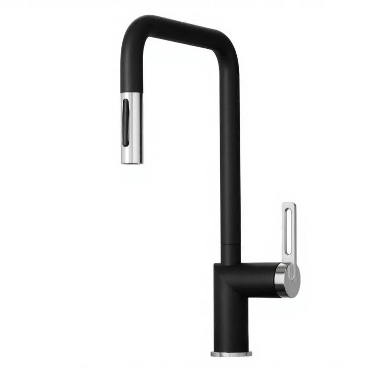 Смеситель для кухни Granula GR-8173 шварц, с выдвижным изливом