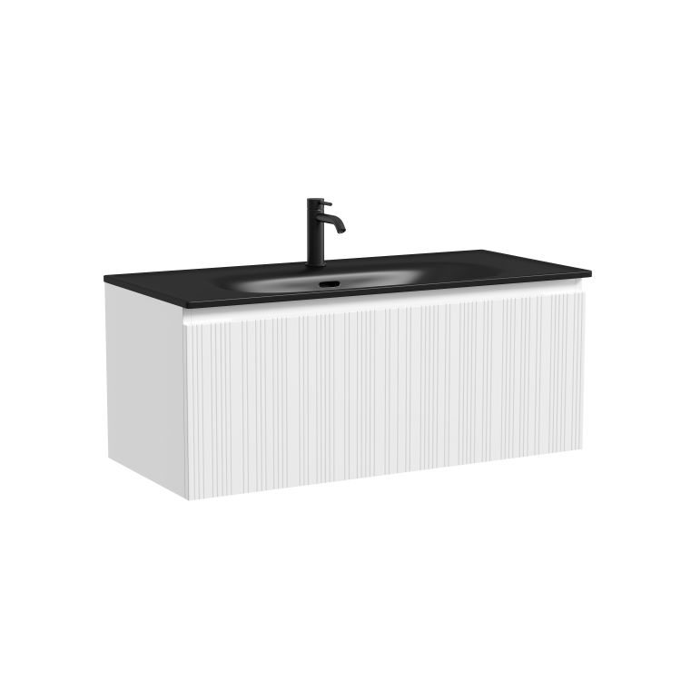 Тумба с раковиной Sancos Code подвесная, 100x46x42, c одним ящиком оснащенным доводчиками, Белая, раковина черная