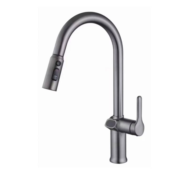 Смеситель для кухни Knotlor Inspiration KN-100/GM с индикатором температуры, вороненая сталь