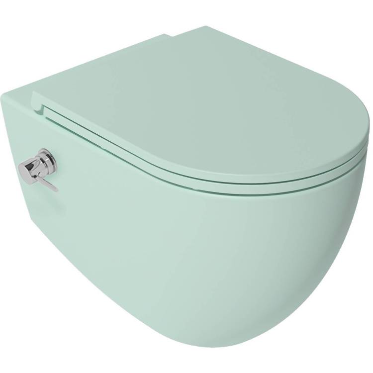 Унитаз подвесной Isvea Infinity 10NFS1005I-2T + 40KF0542I-S безободковый, с крышкой-сиденьем микролифт, с функцией биде, мятно-зеленый матовый