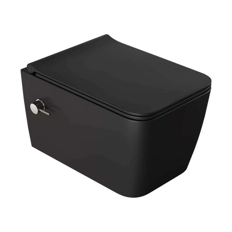 Унитаз подвесной Boheme Zen 967-SET-2-B с функцией биде, с крышкой-сиденьем, черный матовый