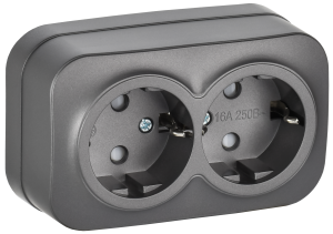 Розетка 2-местная с заземлением и шторками IEK Glory ERH24-K46M-16 сталь матовый