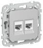 Розетка телефонная RJ11+Ethernet RJ45 IEK Flite FI-KT22-2-K47 алюминий