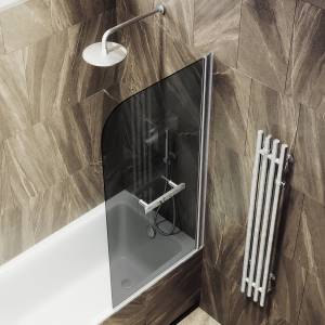 Шторка на ванну MaybahGlass MGV-773-5 50x140, поворотная, стекло графит 6 мм, профиль хром матовый, с полотенцедержателем