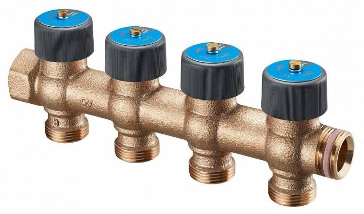 Коллектор Oventrop Multidis R с регулировычными вентилями 3/4x3/4, 4 отвода