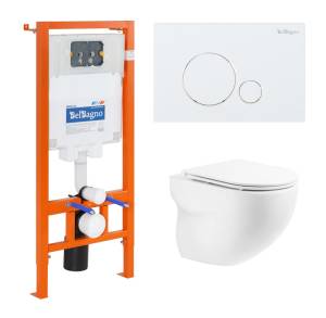 Комплект BelBagno Onda BB066CHR/BB870SC/BB002-80/BB014-SR-BIANCO безободковый, сиденье микролфит, клавиша белая