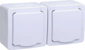 Розетка 2-местная с заземлением и крышкой IEK Гермес Plus ERMP22-K01-16-54-EC белый