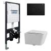 Комплект Abber Rechteck AC1201-AC0105-AC0121MB унитаз подвесной, безободковый, сиденье микролифт, белый, кнопка черная