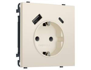 Комплект механизма электрической розетки 2USB A+C 20W с заземлением со шторками Ambrella Volt Sigma MS330010 бежевый матовый