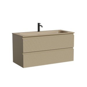 Тумба с раковиной Sancos Folk подвесная, 100x45x52, c двумя ящиками оснащенными доводчиками, Капучино, раковина бежевая