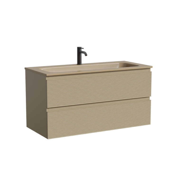 Тумба с раковиной Sancos Folk подвесная, 100x45x52, c двумя ящиками оснащенными доводчиками, Капучино, раковина бежевая