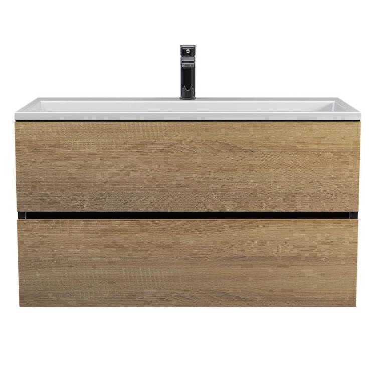 Тумба с раковиной Uperwood Barsa подвесная, черная, дуб сонома, 90 см