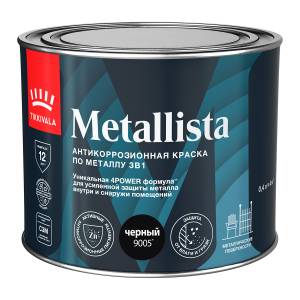Краска по ржавчине 3 в 1 Tikkivala Metallista глянцевая черная 0.4 л