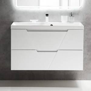 Тумба с раковиной Belbagno Vittoria VITTORIA-1000-2C-SO-BL-P 100x45x57 Bianco Lucido подвесная с двумя выкатными ящиками
