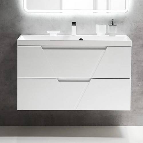 Тумба с раковиной Belbagno Vittoria VITTORIA-1000-2C-SO-BL-P 100x45x57 Bianco Lucido подвесная с двумя выкатными ящиками