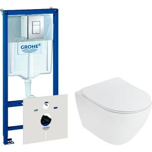 Комплект Унитаз подвесной Cezares Stylus CZR-513-TH-R + Крышка-сиденье CZR-2316-SC + Инсталляция Grohe Rapid SL 38775001 4 в 1 с кнопкой