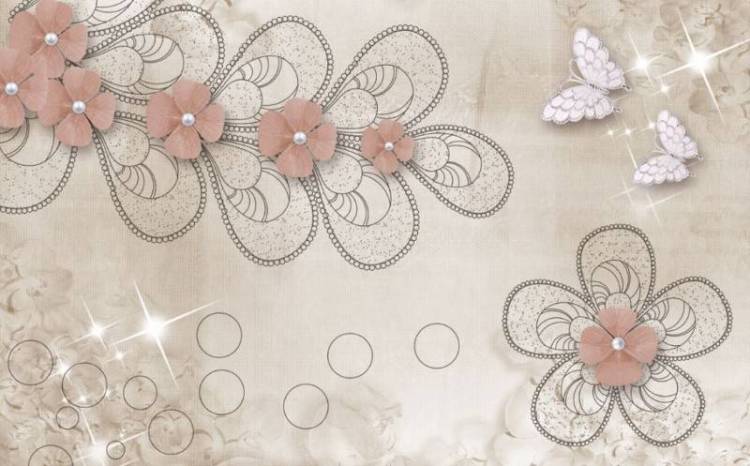 3D Фотообои Artegrafico «Пудровые незабудки с жемчугом» RH-129 песок