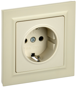 Розетка 1-местная с заземлением и шторками IEK Brite BR-R14-16-K10-F бежевый