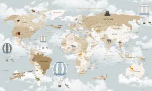 3D Фотообои Artegrafico «Облачная карта для детской» KID-125 песок