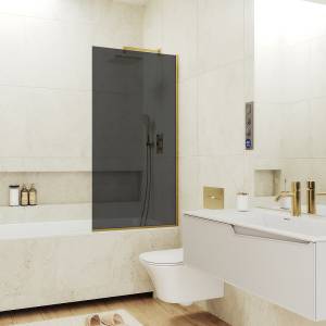 Шторка на ванну MaybahGlass MGV-78-3у стекло графит, профиль золото, 1400x400