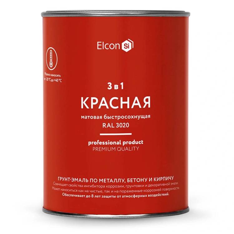 Грунт-эмаль по ржавчине 3 в 1 Elcon матовая красная 0.8 кг