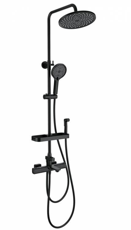 Душевая стойка Wonzon & Woghand WW-C3011-A1-MB с гигиеническим душем и термостатом, черный