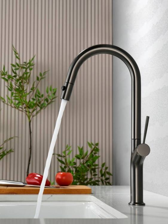 Смеситель для кухни AQUAme Cucina AQM9905GM с выдвижным изливом, металл