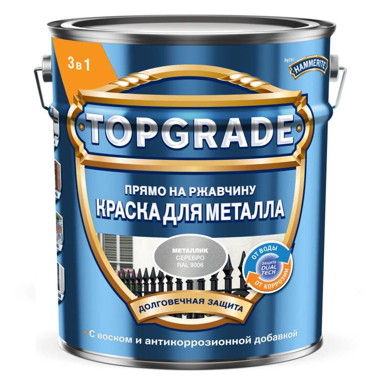 Краска для металла Topgrade гладкая глянцевая RAL 9006 серебряная 5 л