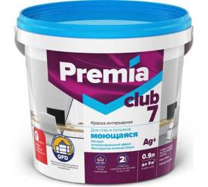 Покрытие для стен и потолков моющееся с антимикробным эффектом Premia Club 7 белое база А 0.9 л