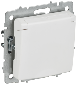 Розетка 1-местная с заземлением, шторками и крышкой IEK Brite BR-R16-16-K91 арктический белый