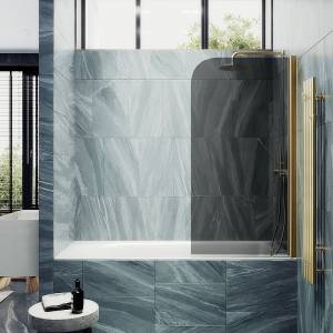 Шторка на ванну MaybahGlass MGV-603-3 поворотная, на монопетле, стекло графит, профиль золото, 1400x400