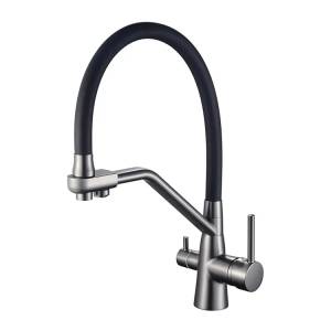 Смеситель для кухни Maretti Eleganza EN31RGF14 с гибким изливом и подключением фильтра, оружейная сталь